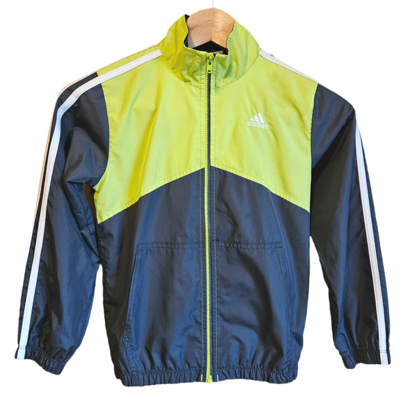 Adidas Track Jacket Windbreaker Gray Neon Green Boy's Size 7 - Picture 1 of 6